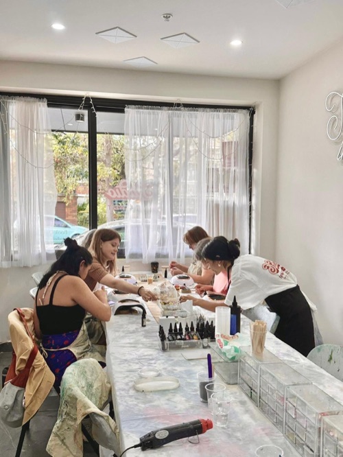 A resin jewellery class in session at Studio Inner West