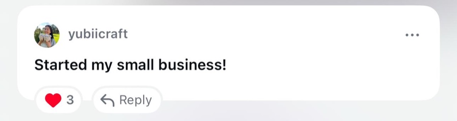 Comment from yubiicraft: Started my small business!