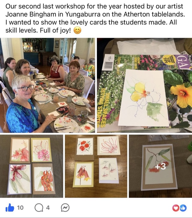 Post about a second workshop of the year hosted by artist Joanne Bingham in Yungaburra, with photos of the cards students made